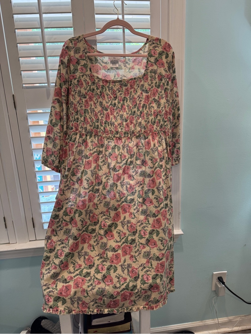 ellos Cotton Floral Top in Pink and Green